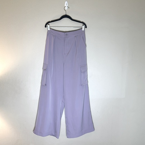Papermoon Wide Leg Cargo Pants Lavender Side Pockets Womens Size Large - Picture 2 of 13